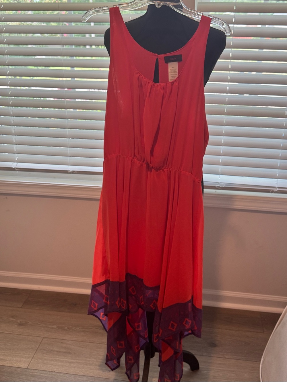 Red Dress with Purple Handkerchief Hem